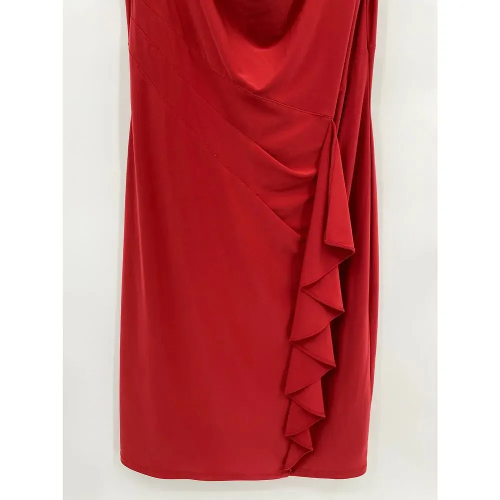 Evan Picone Cowl Neck Ruffle Detail Sheath Dress Red Size 8 - Picture 2 of 8